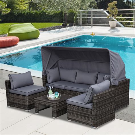 Gardenlounge Set Rattan Lounge Set Zitting Group Met Zonnedak Inclusief