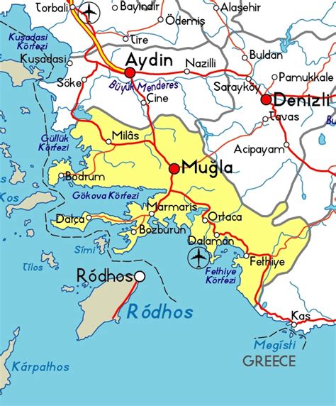mugla area map south western turkey mugla dalaman area map