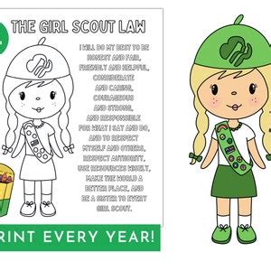 Girl Scout Promise Coloring Page Printable Worksheet Activity, Girl ...