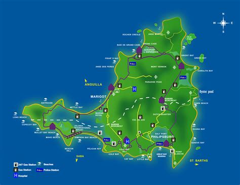 Large road map of St. Martin with other marks | Saint Martin | North