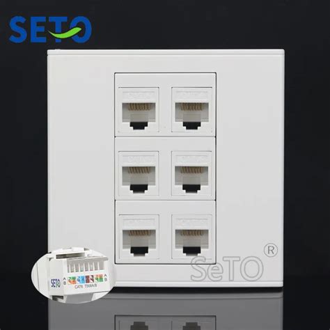 Seto 86 Type Six Ports Gigabit Network Rj45 Cat6 Panel Wall Plate Socket Keystone Faceplate