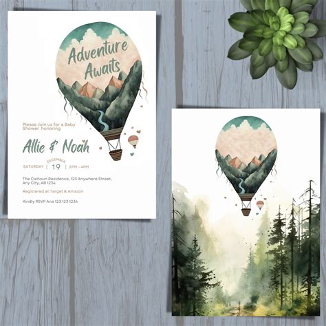 Hot Air Balloon Baby Shower Invitation Adventure Awaits Etsy