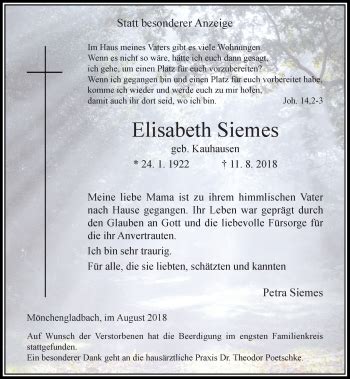 Alle Traueranzeigen für Elisabeth Siemes trauer rp online de