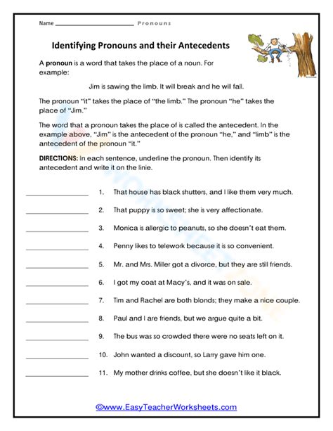 Identifying Pronouns And Their Antecedents Worksheet