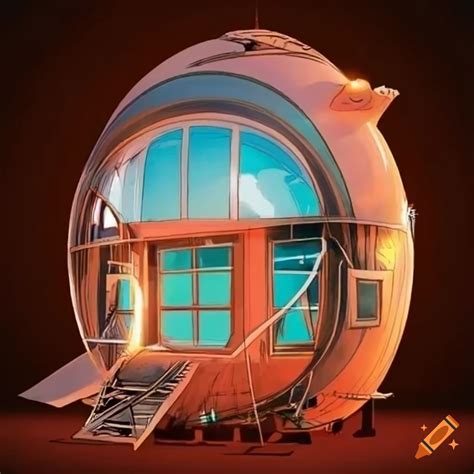 Detailed Technical Drawing Of A Retro Futuristic Living Pod On Craiyon