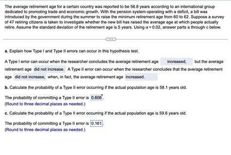 Solved The average retirement age for a certain country was | Chegg.com