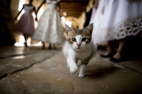 Premium Photo | Cute little kitten dressed in wedding dress cat goes to ...