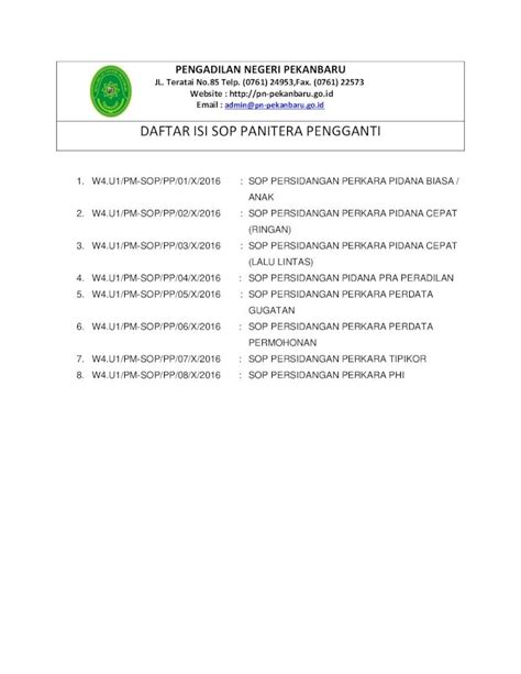 PDF DAFTAR ISI SOP PANITERA PENGGANTI W4 U1 PM SOP PP 05 X 2016