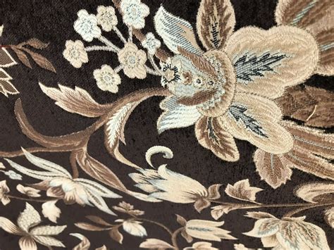 New Designer Velvet Chenille Upholstery Fabric Brown Aqua Beige Flor