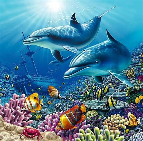 Papel Tapiz De Delfines Bajo El Mar Colorido Dolphin Art Sea Life