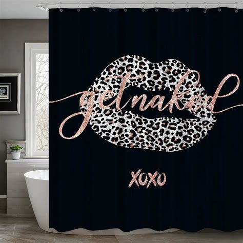 Black Theme Get Naked Shower Curtain White Art Words Beautiful Cool Waterproof Polyester Fabric
