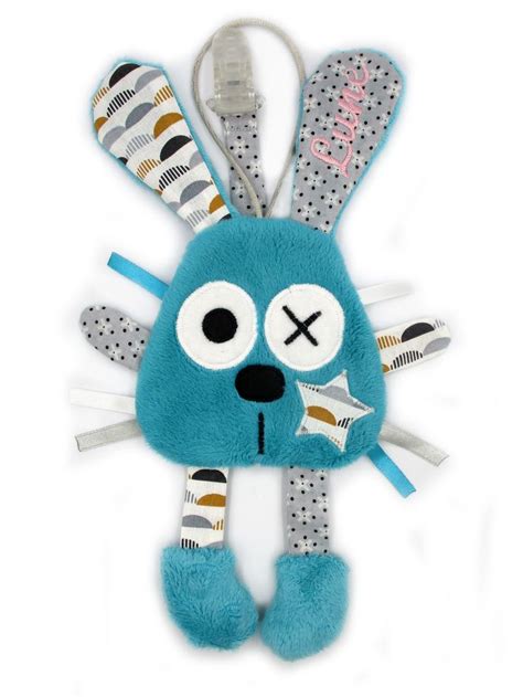 Doudou lapin attache tétine bleu gris Doudou lapin Doudou Etsy