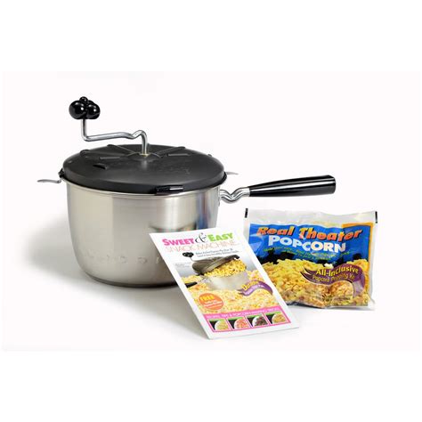 2-Piece Stainless Steel Stovetop Popcorn Popper Real Theater Cookware ...