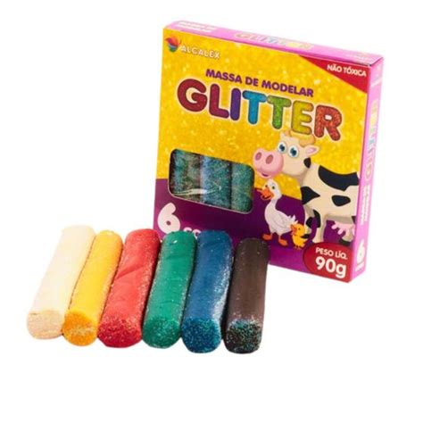 Massinha De Modelar glitter 6 Cores 90g Didático Alcalex Zein