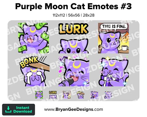 Cute Chibi Kawaii Purple Moon Cat DONO LURK This Is Fine Bonk Sing