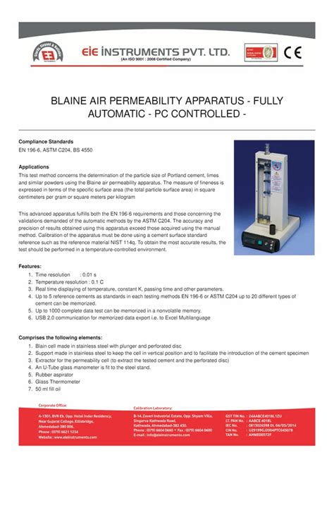 Cement Testing Equipment BLAINE AIR PERMEABILITY APPARATUS FULLY