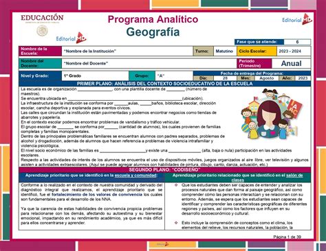 Programa Anal Tico Geograf A Y Grado Secundaria