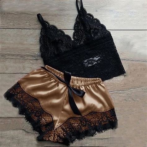 Femmes New Sexy Fashion Dentelle Lingerie Soie Sous Vêtements Pyjamas Satin Kaki Kaki