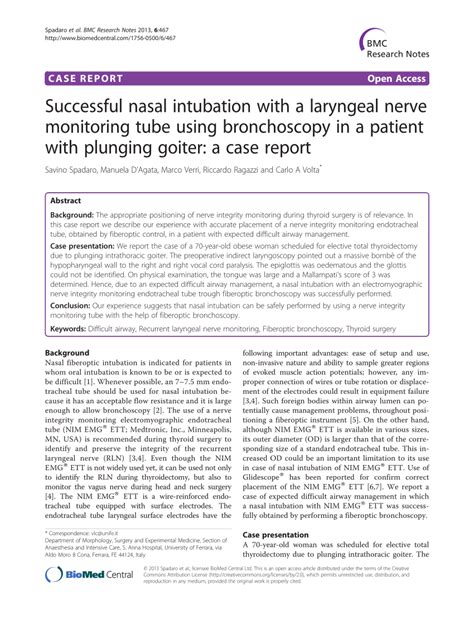 Pdf Successful Nasal Intubation With A Laryngeal Nerve Monitoring