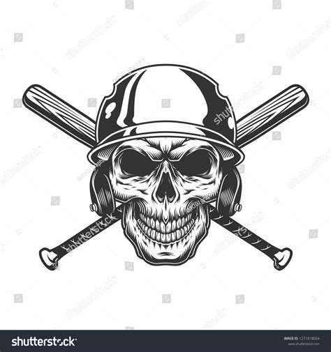 Vintage Monochrome Skull Baseball Helmet Images Stock Photos