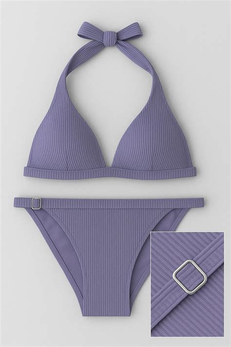 Pierre Cardin Kadın Uzun Üçgen Bikini Takımı HR24BT006 Fitilli Kumaş Desteksiz Bağlamalı