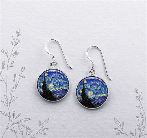 Van Gogh Starry Night Earrings Van Gogh Art Earrings Sterling Silver