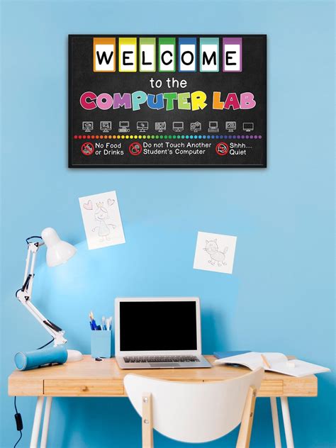 16x24 Welcome To Computer Lab Poster Unframed Classroom Decor Classroom Rules Chalkboard