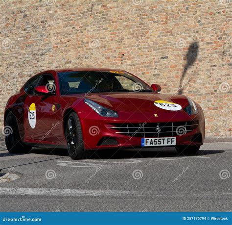 Red Ferrari Ff In An Old Racing Car In Rally Mille Miglia 2022