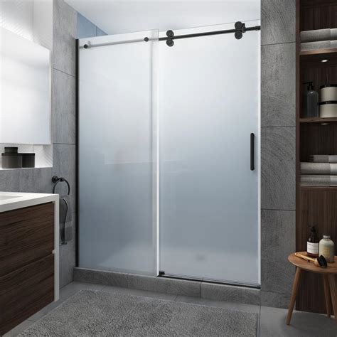 Aston Langham XL 44 - 48 in. x 80 in. Frameless Sliding Shower Door with Ultra-Bright Frosted ...