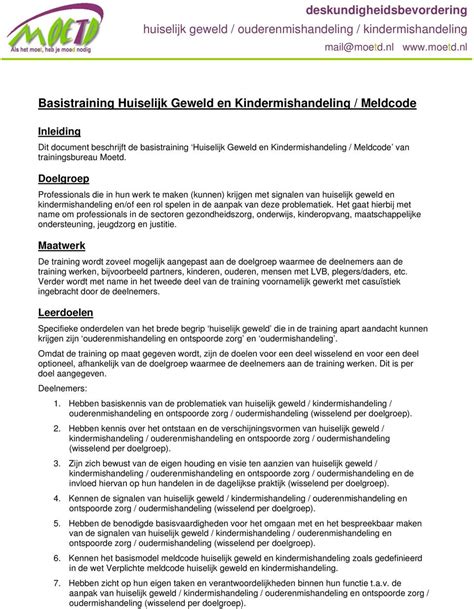 Basistraining Huiselijk Geweld En Kindermishandeling Meldcode PDF