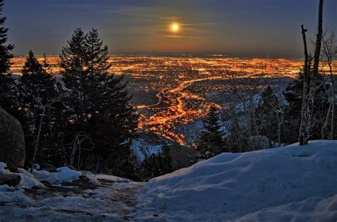 Full Moon Overlooking Colorado Springs From The Top Of The Manitou