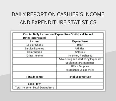 Daily Report On Cashier S Income And Expenditure Statistics Excel