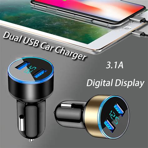 Universal 12v 24v Fast Dual Usb Car Charger Adapter Led Display 5v 3 1a Auto Abs Usb Car Phone