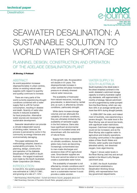 Seawater Desalination A Sustainable Solution To World Water Shortage