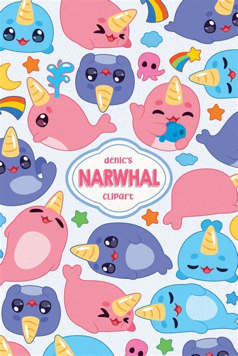 Narwhal Clipart, Cute Narwhal, Rainbow Narwhal, Cute Baby Ocean, Kawaii Creatures - This high ...