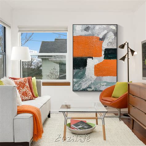 Orange And Beige Abstract Geometric Painting Large Wall Decor Art Home ...