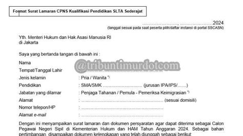 Format Surat Lamaran Dan Surat Pernyataan Cpns Kemenkumham