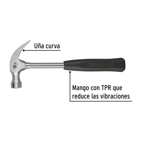 Ficha Tecnica Martillo pulido 16 oz uña curva mango tubular Pretul