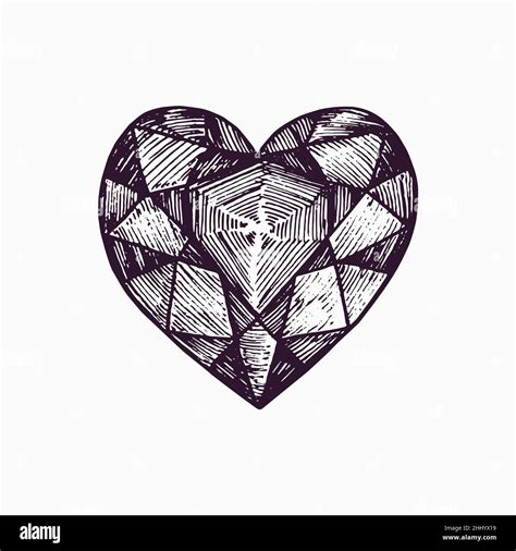 Heart shaped crystal, simple doodle drawing, gravure style Stock Photo ...