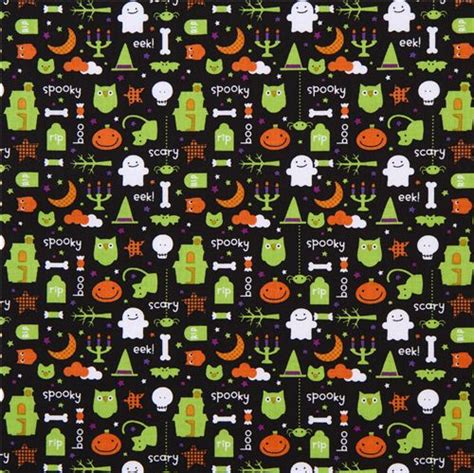 Black Riley Blake Halloween Fabric Owl Ghost Pumpkin Fabric By Riley