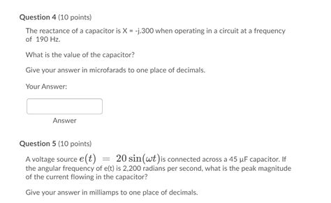 Solved Question 4 10 Points The Reactance Of A Capacitor