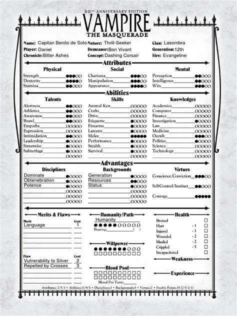 Character Sheet Capitan Benito De Soto Pdf