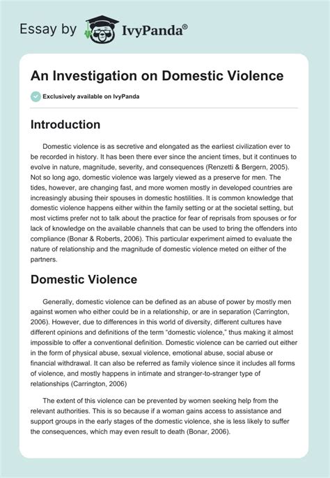 An Investigation On Domestic Violence 1318 Words Essay Example