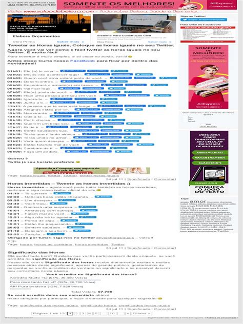 Horas Iguais Significado Das Horas E Minutos Iguais Pdf