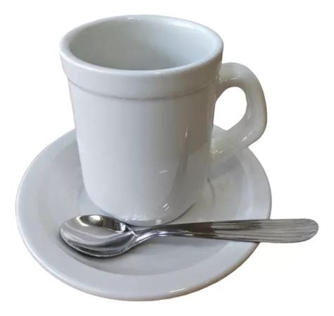 Set Cafe Cucharita Acero Jarro Americano Plato Porcelana X12