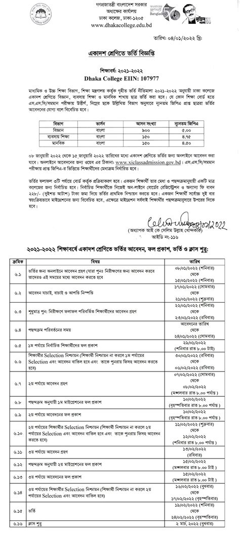 Dhaka College HSC Admission Circular & Result 2024-25