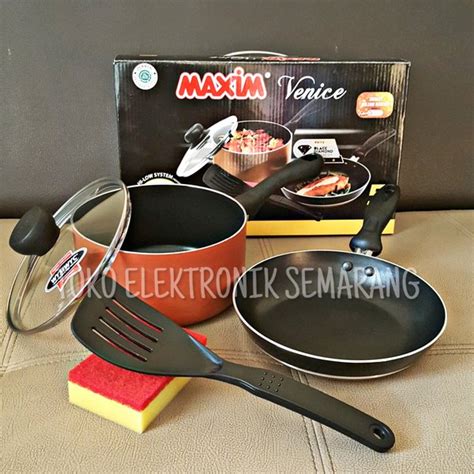 Jual MAXIM VENICE SET WAJAN PANCI PENGGORENGAN TEFLON TUTUP KACA