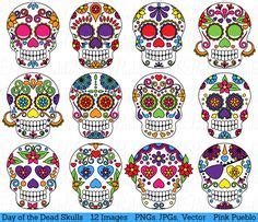 Print Candee Day Of The Dead Sugar Skulls Clipart Fall Halloween