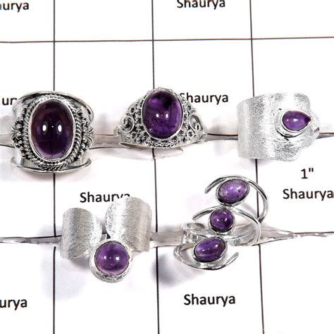 Pcs Amethyst Rings B Crj Natural Purple Amethyst Gemstone