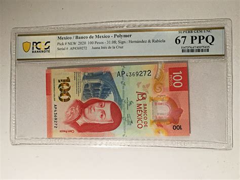 Mexico Polymer Pesos Banknote Graded Superb Gem Unc Ppq By